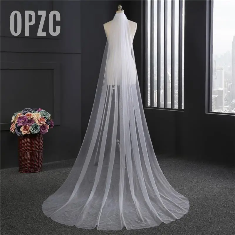 

new fashion 1 Layer tull Simple Beautiful 300cm long Wedding Veil Bridal blusher veil Voile Mariage cut edge muslin with comb