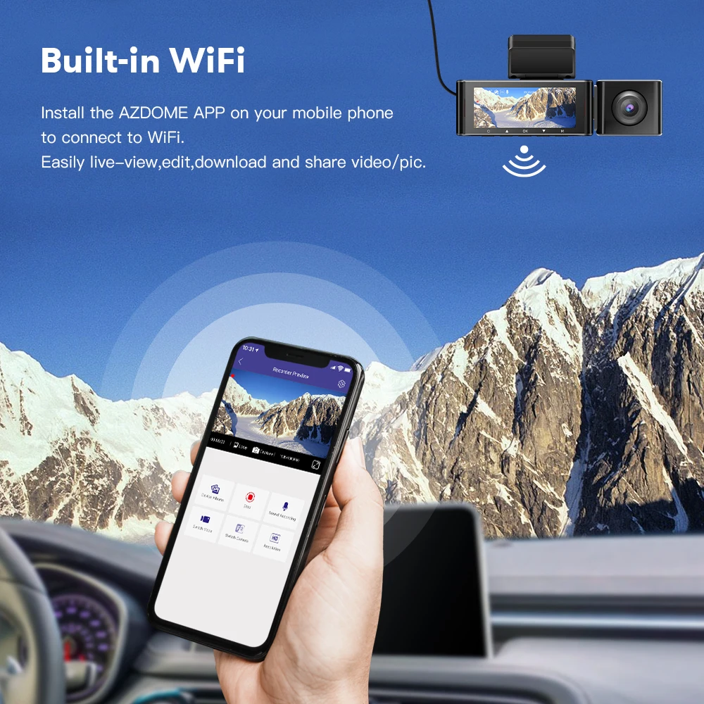 Видеорегистратор AZDOME M550 3 камеры 4K + 1080P Wi-Fi GPS ночное видение | Автомобили и
