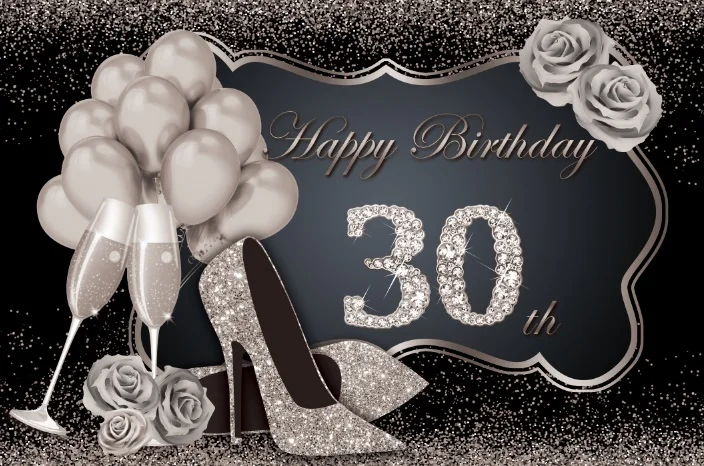 silver30th Счастливые 30 35 40 50 60th день рождения сказочные вечерние туфли на высоком каблуке золотой шар Роза фото фон фотография Фон Фотостудия - Цвет: silver30th