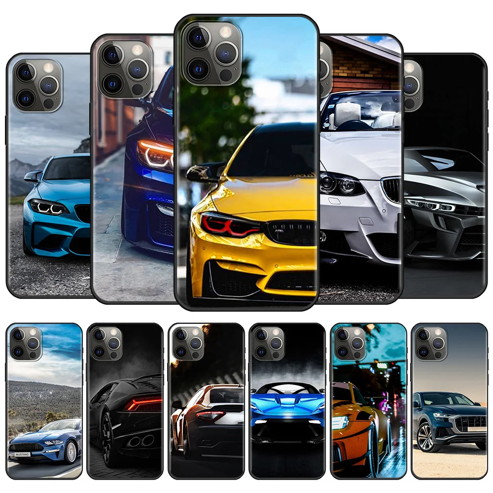 

Phone Case For iPhone 13 12 11 Pro Max 12 13 Mini X XR XS Max 6 6S 7 8 Plus 5 5S SE(2020) Silicone Fitted Coque Black Sport Car