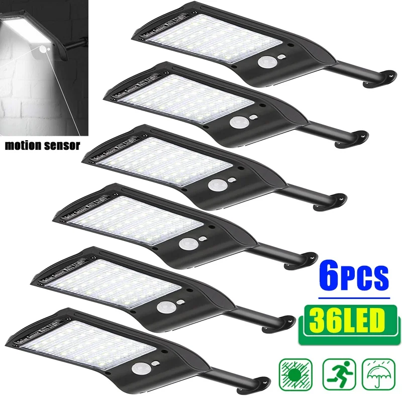 

1-6PCS 36 LED Solar Lights Outdoor Waterproof Security Wall Sconces Lamp Motion Sensor for Patio Deck Yard Garden Driveway