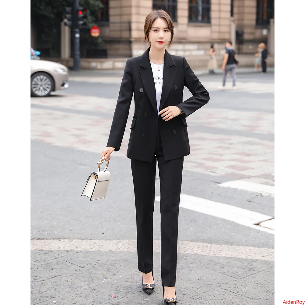 Женский брючный костюм элегантный осенний Блейзер и брюки деловой из двух