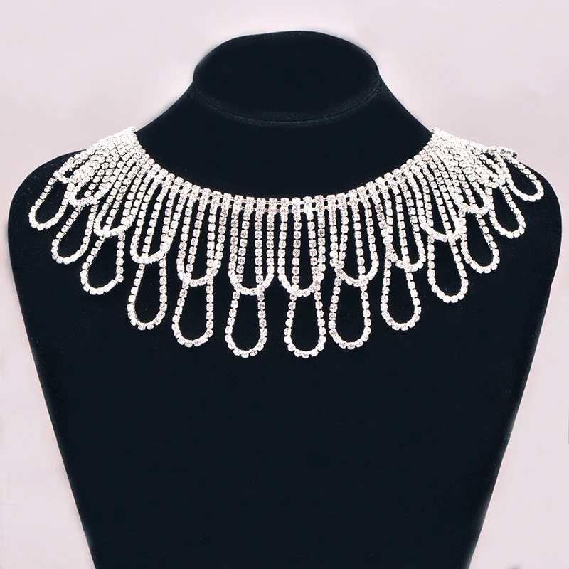 JUNAO 45cm Sewing Crystal AB Rhinestones Fringe Chain Glass Stones Tassel Metal Trim Crystal Applique Strass Tape for Dress DIY