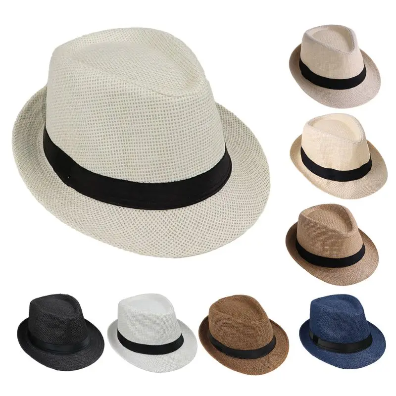 

Children Kids Summer Beach Straw Hat Jazz Panama Trilby Fedora Hat Gangster Cap Outdoor Breathable Hats Girls Boys Sunhat