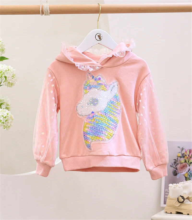 Детский комплект одежды с пайетками из мультфильма свитер капюшоном и джинсы для