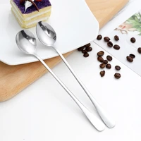 long handle round spoons stainless steel coffee scoop dessert spoon cooking mixing stirr salad spoon fork spoon tableware