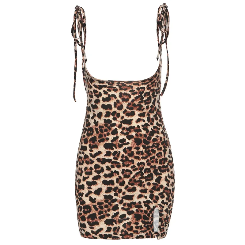 Женские мини-платья на бретельках BOOFEENAA с леопардовым принтом Милая Сексуальная