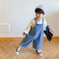 2021 new children loose overalls boys girls casual all match denim trousers spring solid outwear 1 7y kids fashion bib pants