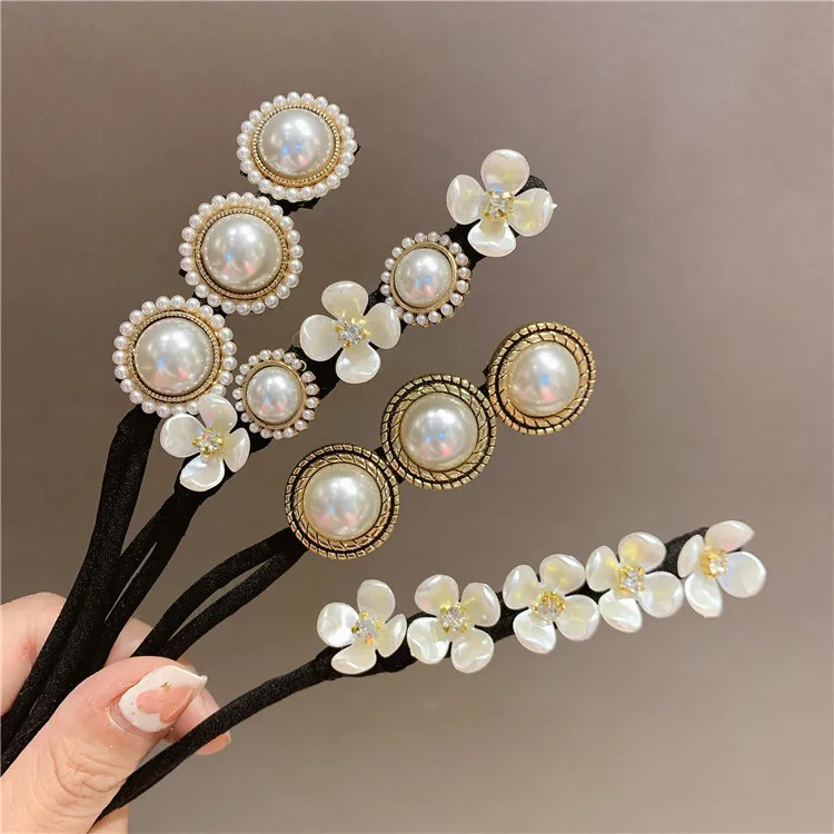 

Temperament Pearl Shell Fluffy Meatball Head Bud Head Hair Set Lady Black Sponge Classic Hair Set Hair Accessories