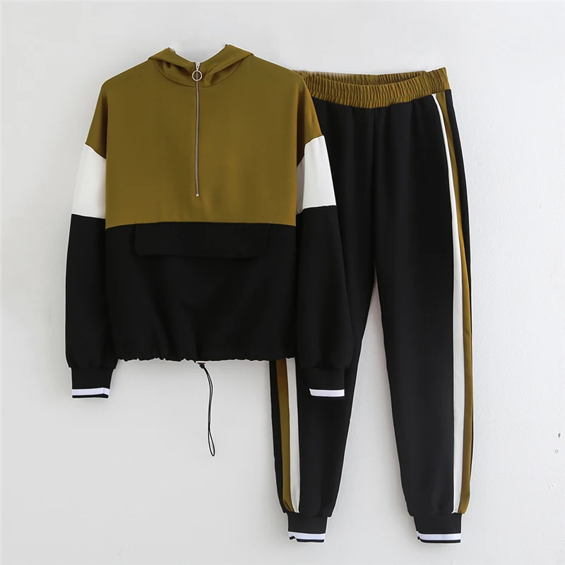 Женский комплект коричневый черный контрастный цвет бейсбольный Бомбер пуловер