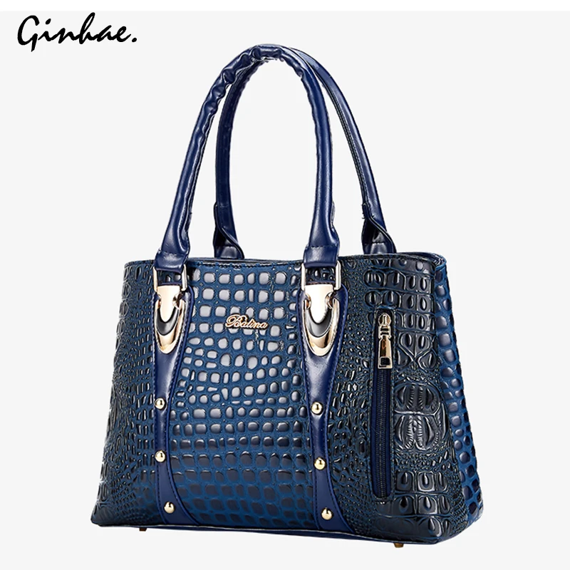Элегантные сумки из змеиной кожи с верхними ручками женские крокодиловым узором