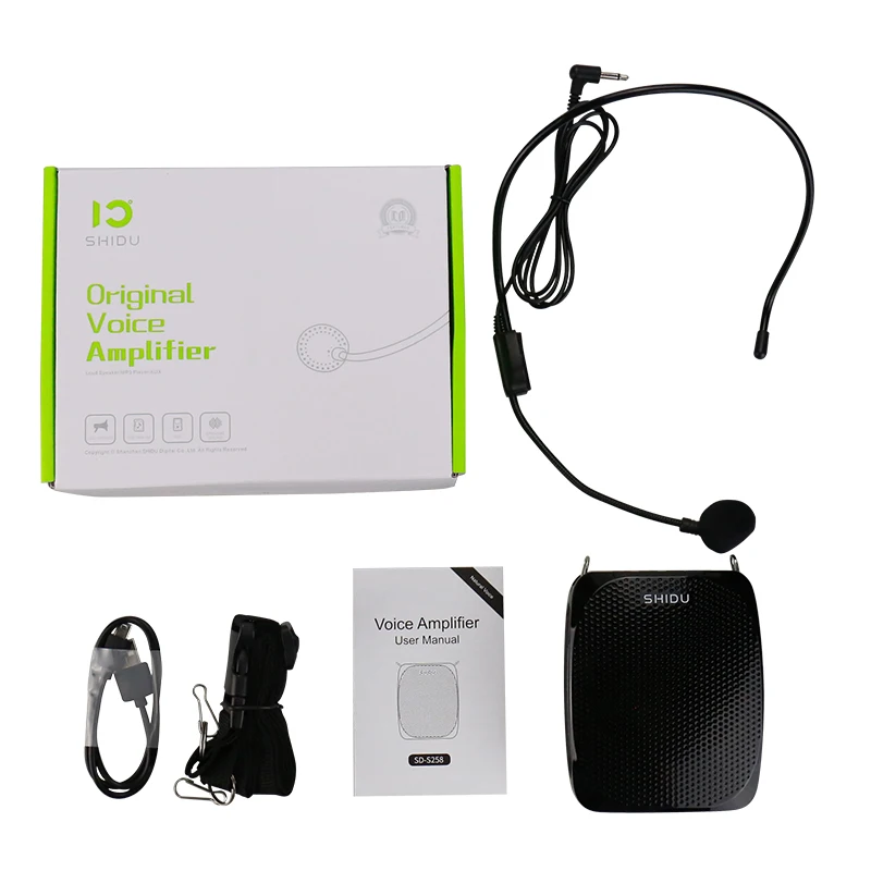 SHIDU 10W Перезаряжаемый голосовой усилитель Портативный профессор Проводной микрофон Мини аудио Натуральная стерео-колонка Для учителя S258 on.
