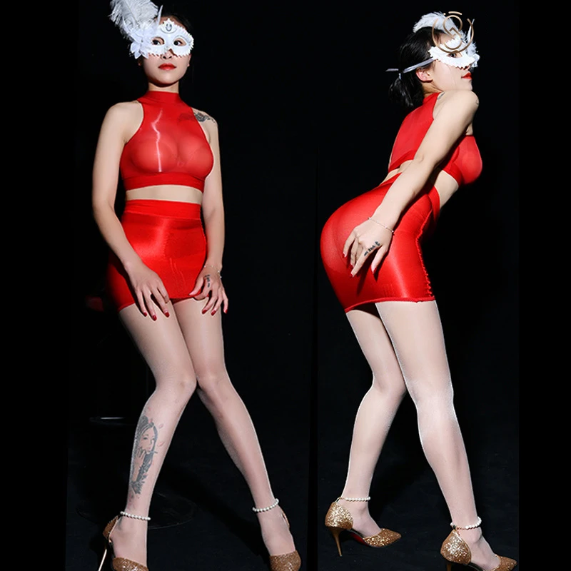 Блестящий нейлоновый наряд без рукавов 2 шт./компл. Прозрачная майка-бюстье