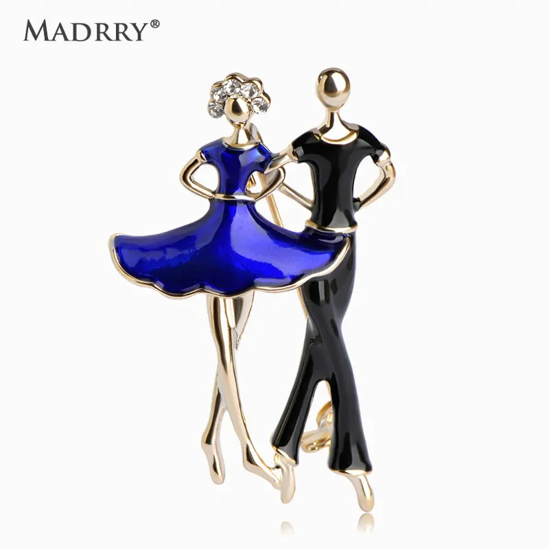 

Madrry Social Dancing Women Men Brooches Blue Enamel Gold color Figure Brooch Shoulder Collar Clips Jewelry Crystal Boutonniere