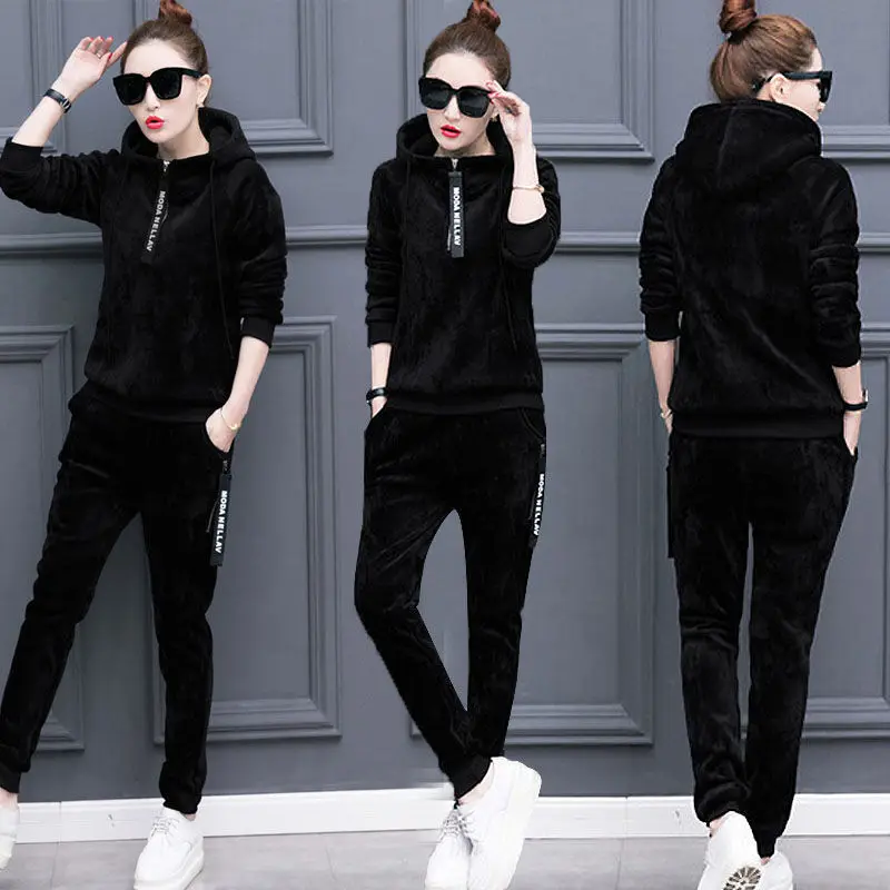 Женский комплект спортивной одежды 2021 из 2 предметов осенне-зимний Бархатный