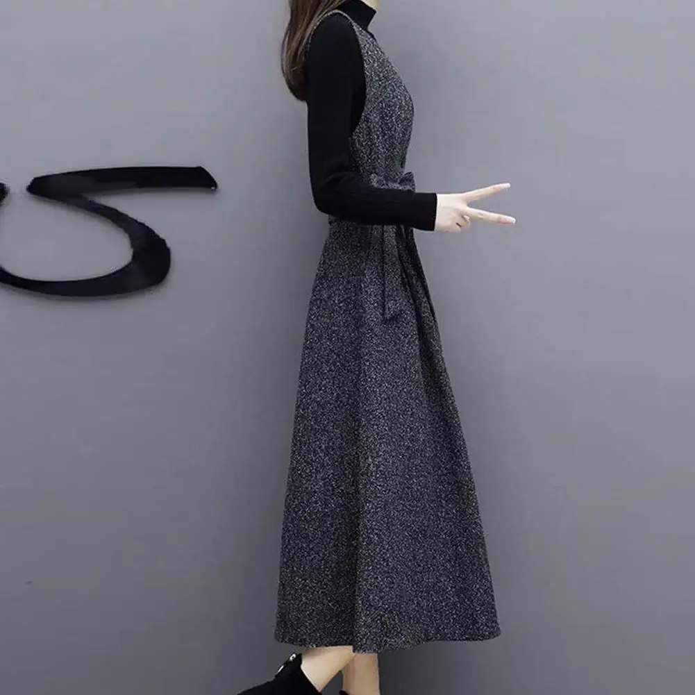 Комплект из 2 предметов элегантное платье с поясом + Базовая рубашка длинными