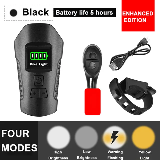 Enhanced Black 3 в 1 светильник для горного велосипеда с зарядкой от usb, велосипедный передний светильник, светильник-вспышка на руль, велосипедный головной светильник, измеритель скорости, ЖК-экран - Цвет: Enhanced Black