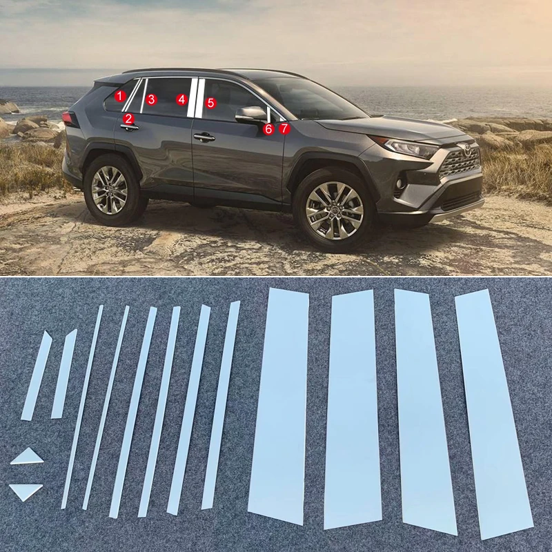 Для Toyota RAV4 XA50 нержавеющая Боковая дверь Нижняя оконная подоконник рамка и центральная колонна наклейка крышка отделка автомобиля Стайлинг