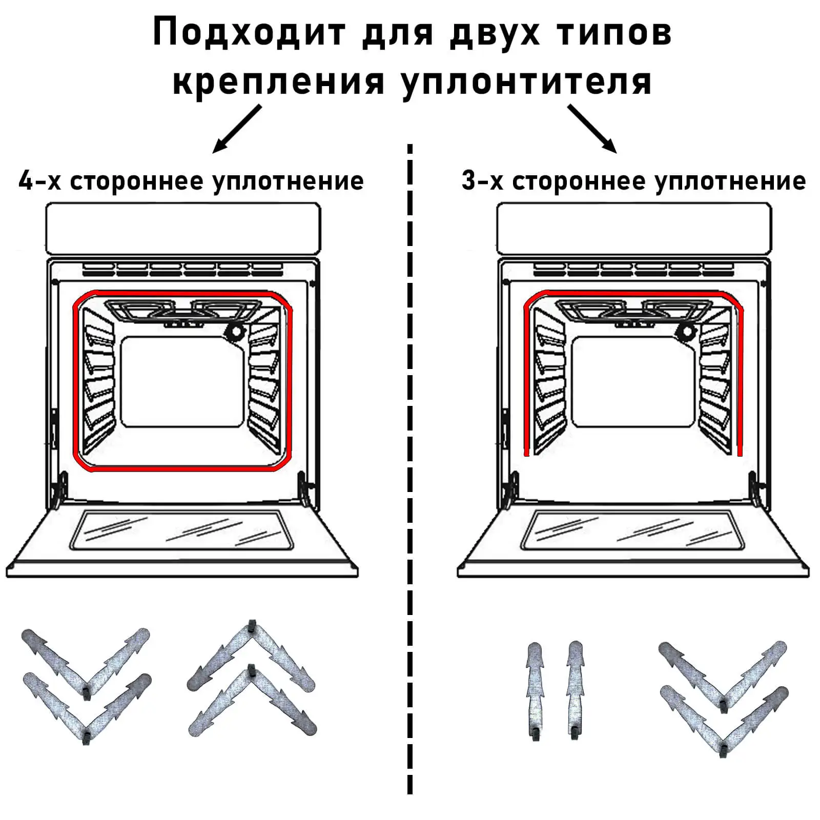 Универсальный уплотнитель двери для любой духовки 3 метра + 6 скоб. Резиновый
