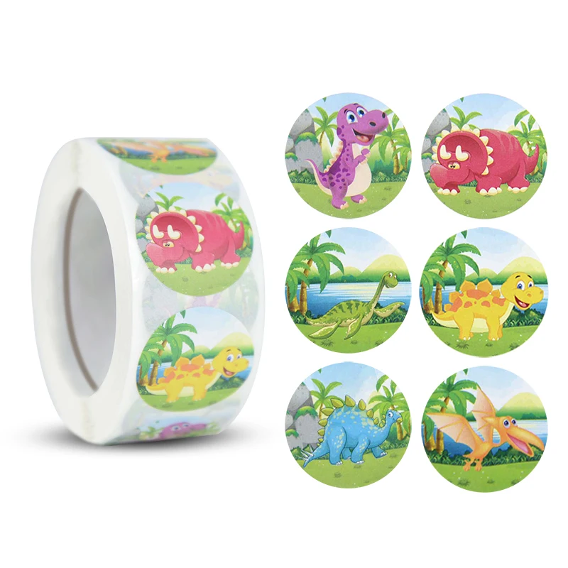 Scrapbooking Gift Stickers Cartoon Dinosaur Animal Pattern 500Pcs Stickers Roll Nursery School Kids Gift Homework Decorations