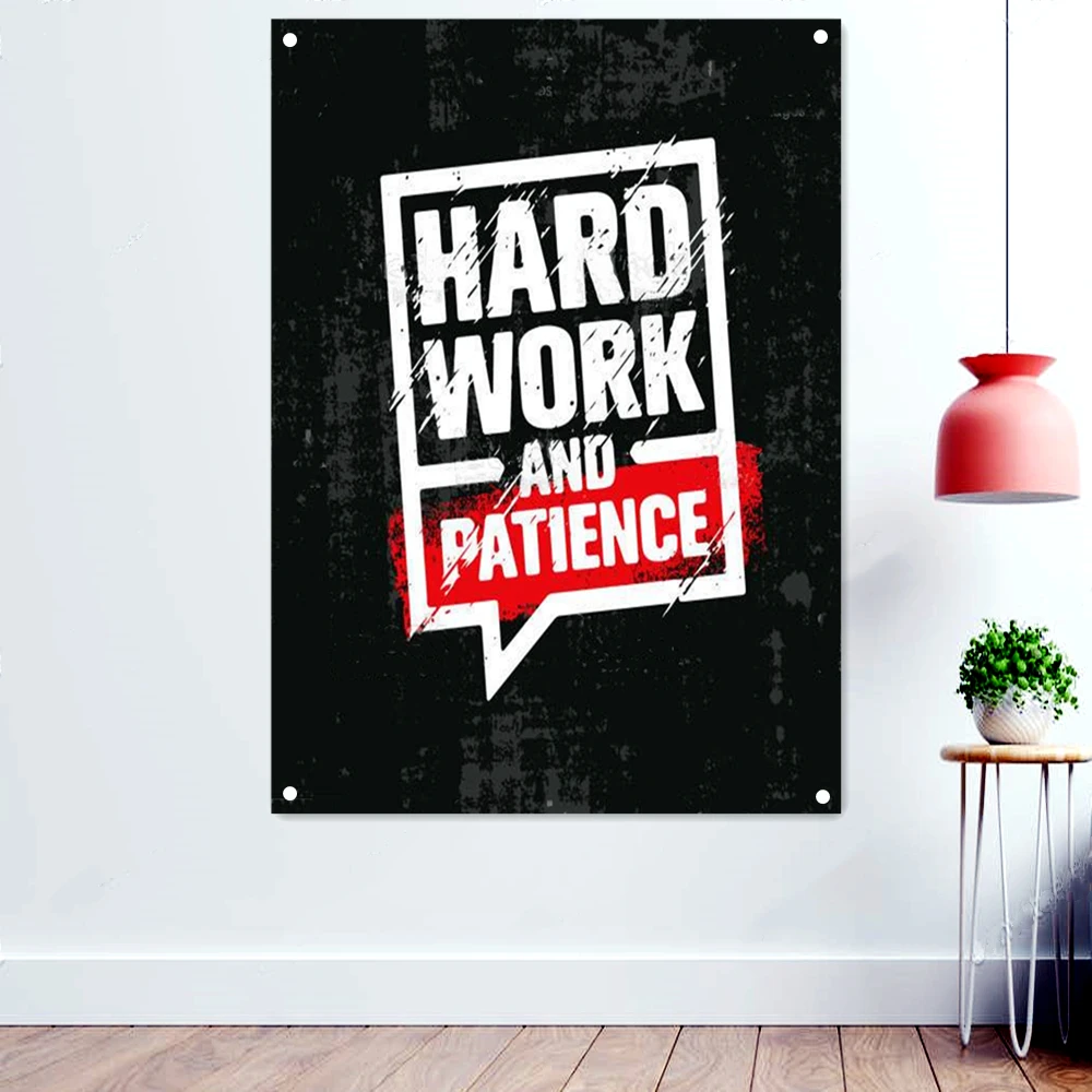 

"HARD WORK AND PATIENCE" Inspiring Workout Success Motivation Poster Wallpaper Banner Flag Hanging Paintings Wall Art Home Decor