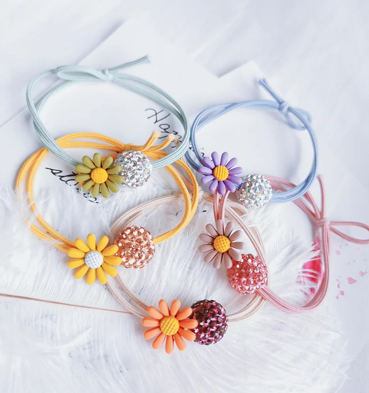 Цветочные Стразы эластичные резинки для волос веревка девочек конский хвост