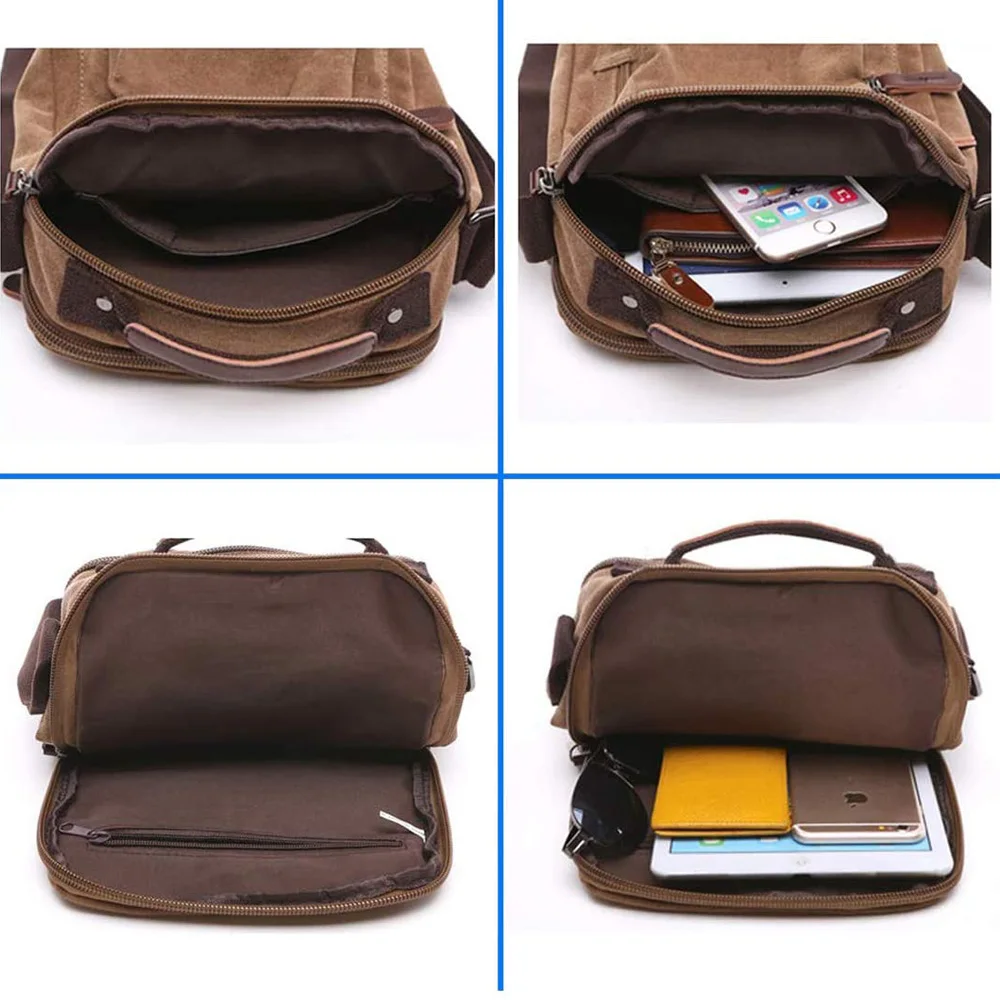Messenger Bag with Multiple Pockets, Men Crossbody Bag, Canvas Tablet Bag, Travel School Shoulder Side Bag Fits Ipad, Tablet