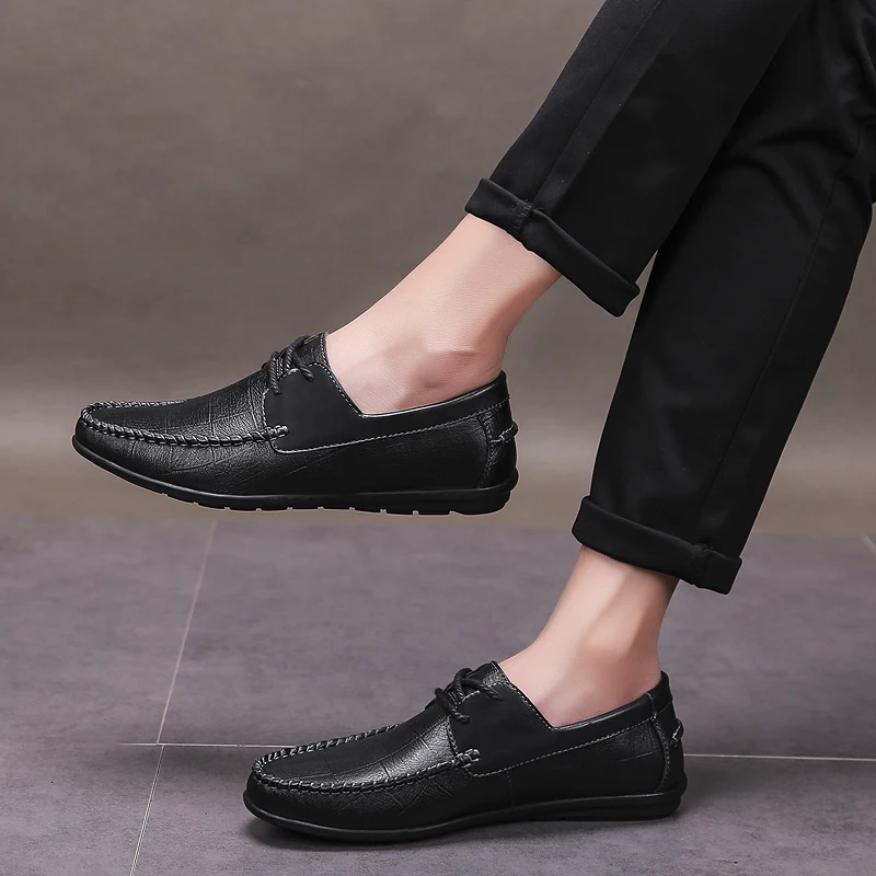 

Sapato Masculino Casual Casual Leather Shoes Men Fashion Breathable Mens Hot Sale Man Men's Wear For Black 2020 Slip On