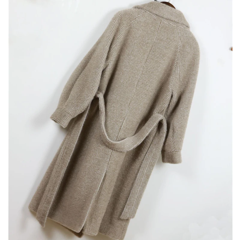 

Женское шерстяное пальто, длинное двубортное теплое кашемировое пальто из твида, Осень-зима 2020