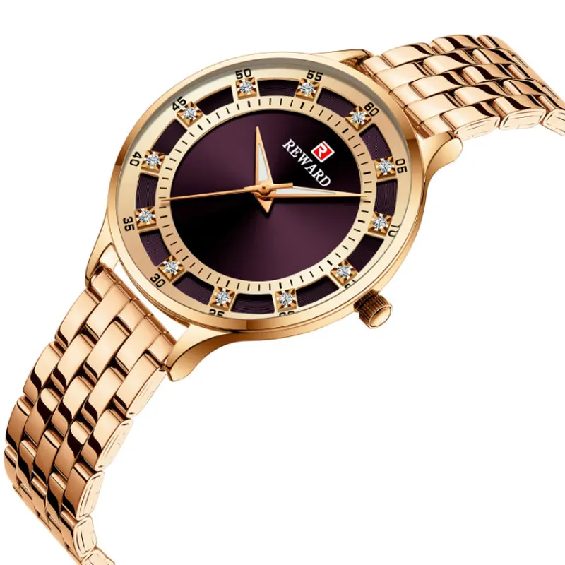 

Luxury Brand Diamond Women's Watch Simple Gold Brown Stainless Steel Quartz Wristwatches Reloj Mujer Waterproof Clock Wife Gift
