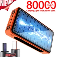 80000mah solar power bank high capacity 4usb ports solar charger with camping light powerbank external battery for xiaomi iphone