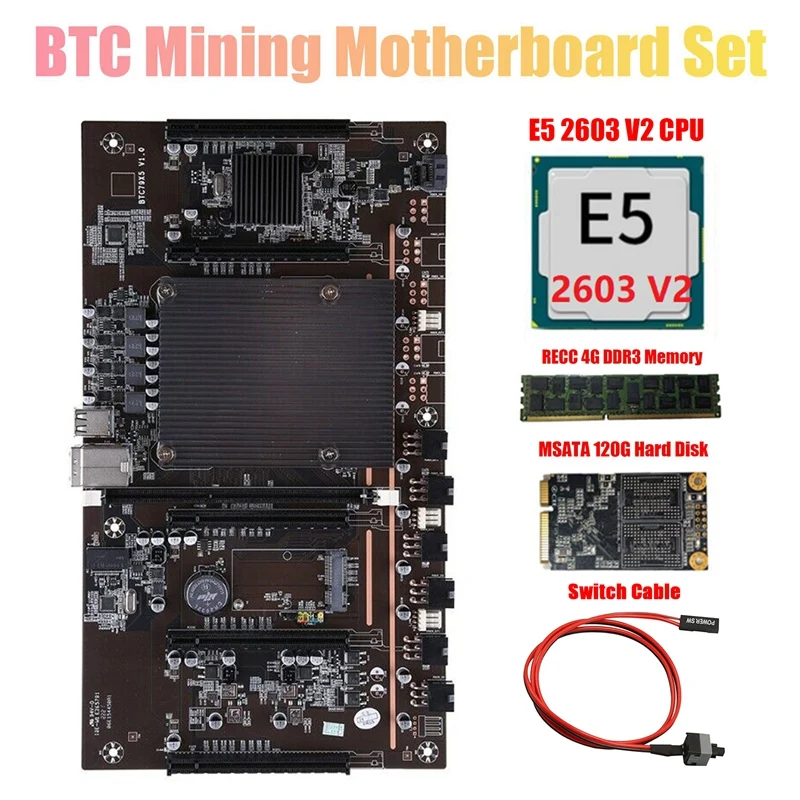 

H61 X79 BTC Mining Motherboard with E5 2603 V2 CPU+RECC 4G DDR3 Ram+120G SSD+Switch Cable Support 3060 3070 3080 GPU