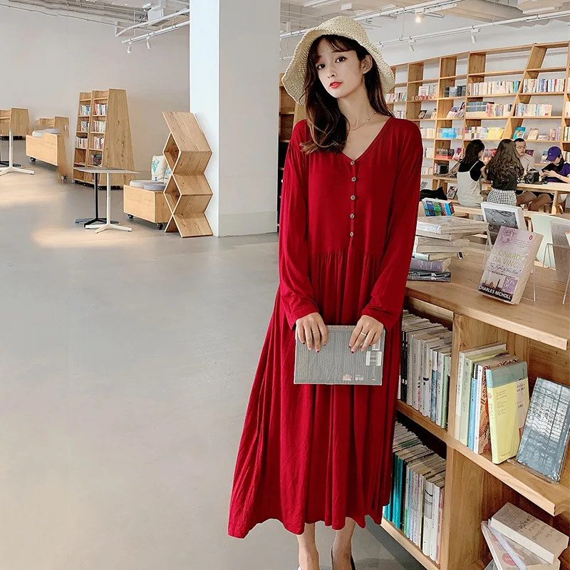 Осенне-зимняя ночная рубашка с длинными рукавами Свободная Домашняя одежда