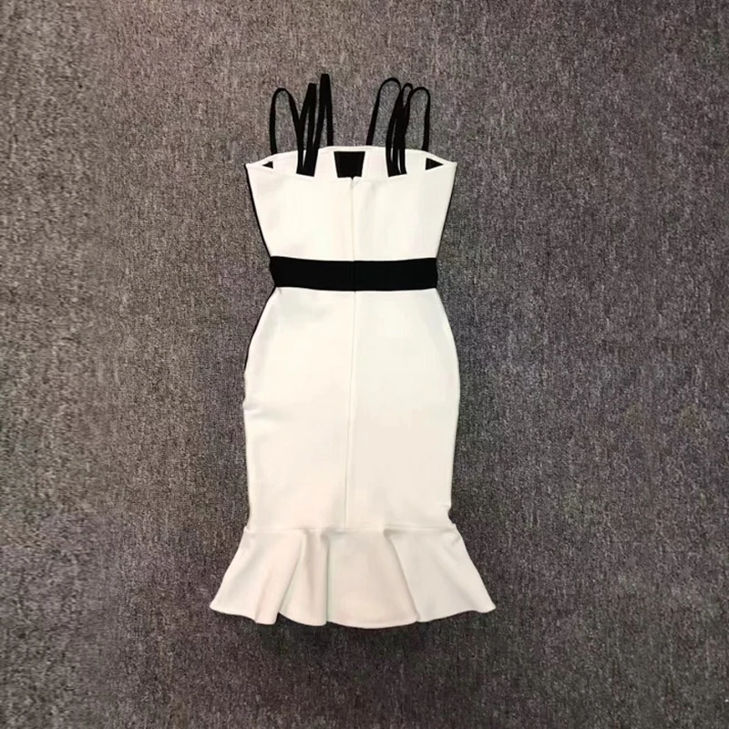 

2019 New Arrival Fashion Women Bandage Dress Summer White Backless Spaghetti Strap Elegant Bodycon Fishtail Party Dress Vestido