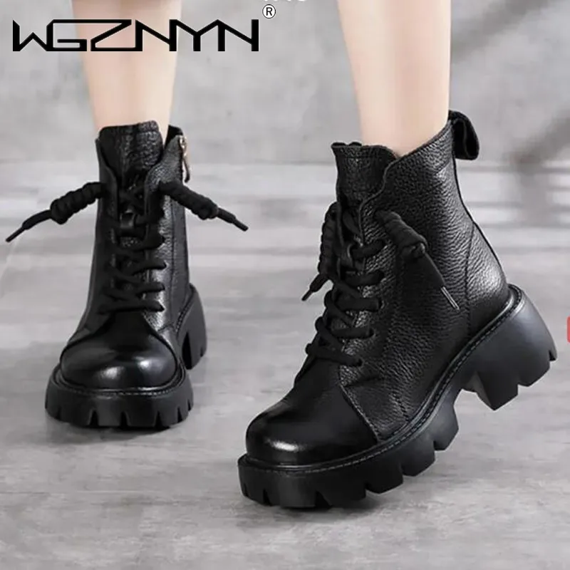 

Autumn and Winter Non-slip Wear-resistant Retro High-top Martin Boots Ladies Short Boots Round-toe Shoes Women Handmade Shoes