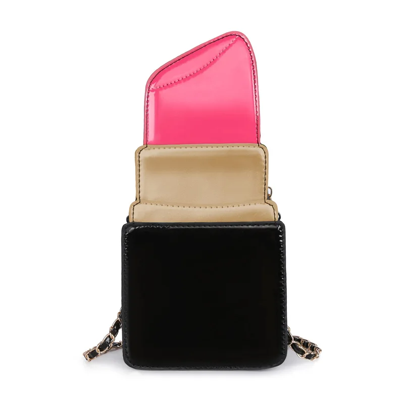 

Women New chain bag creative personality lipstick bag lady shiny patent leather handbag mini bag2020