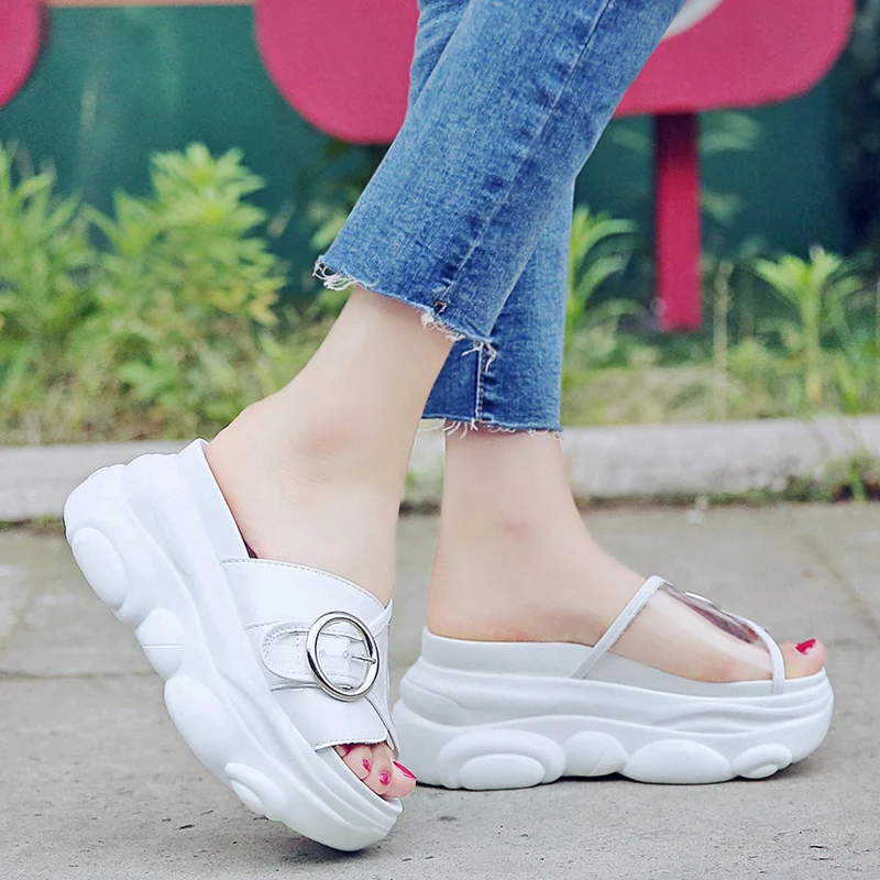 Сланцы женские на платформе сандалии толстой плоской подошве высотой 9 см/3 5