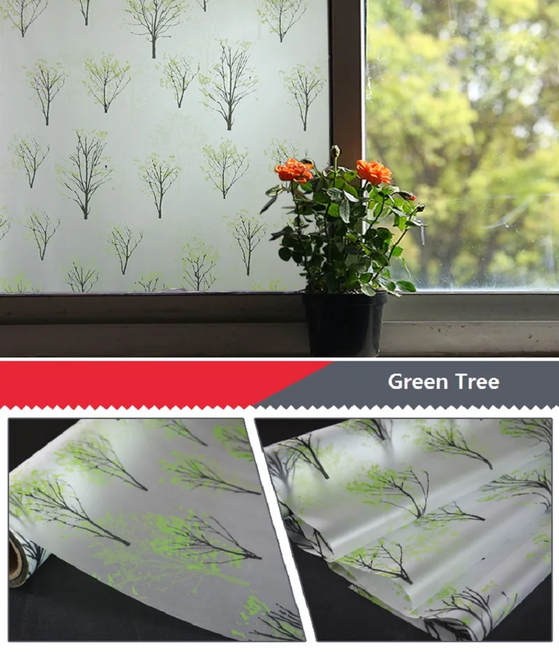 Самоклеящаяся стеклянная наклейка с зеленым деревом индивидуальная
