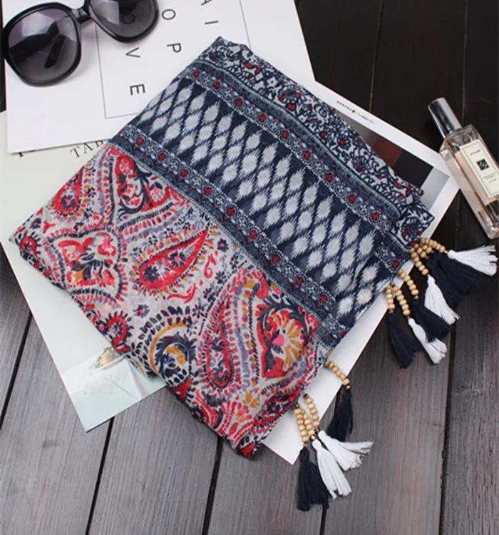 Женский этнический зимний шарф в Мехико Винтажный Длинный с принтом богемном