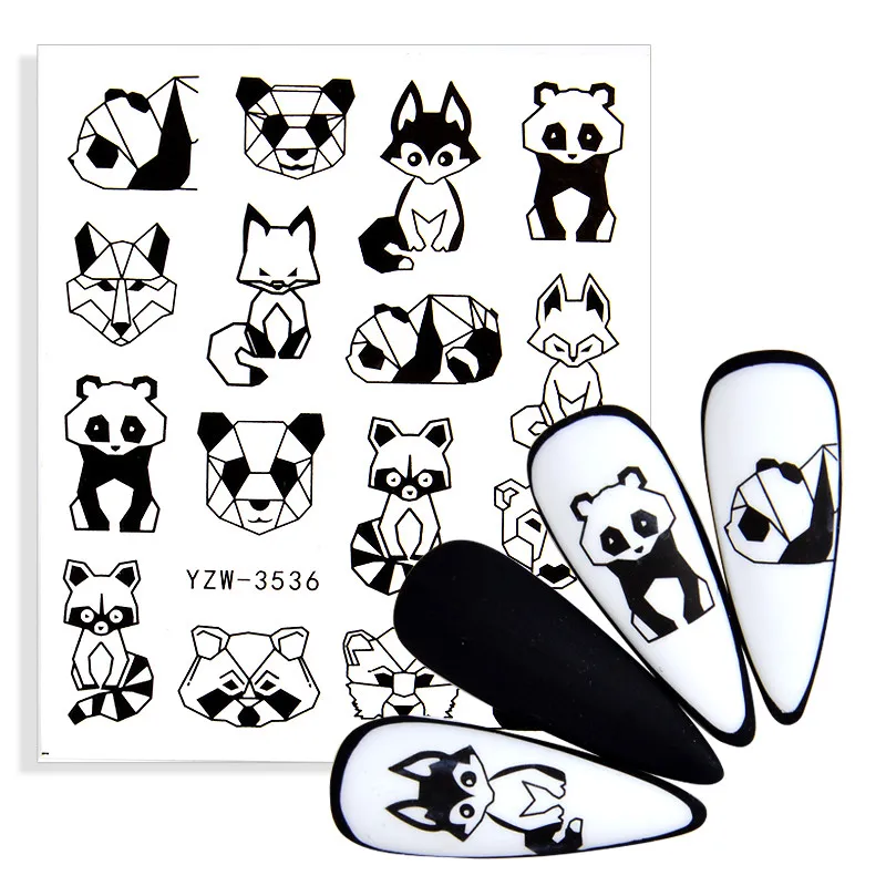 3D Nail Art Stickers Abstract Geometric Animal Panda Leaf Flower Face Decal Manicure Decorations Supplies | Красота и здоровье