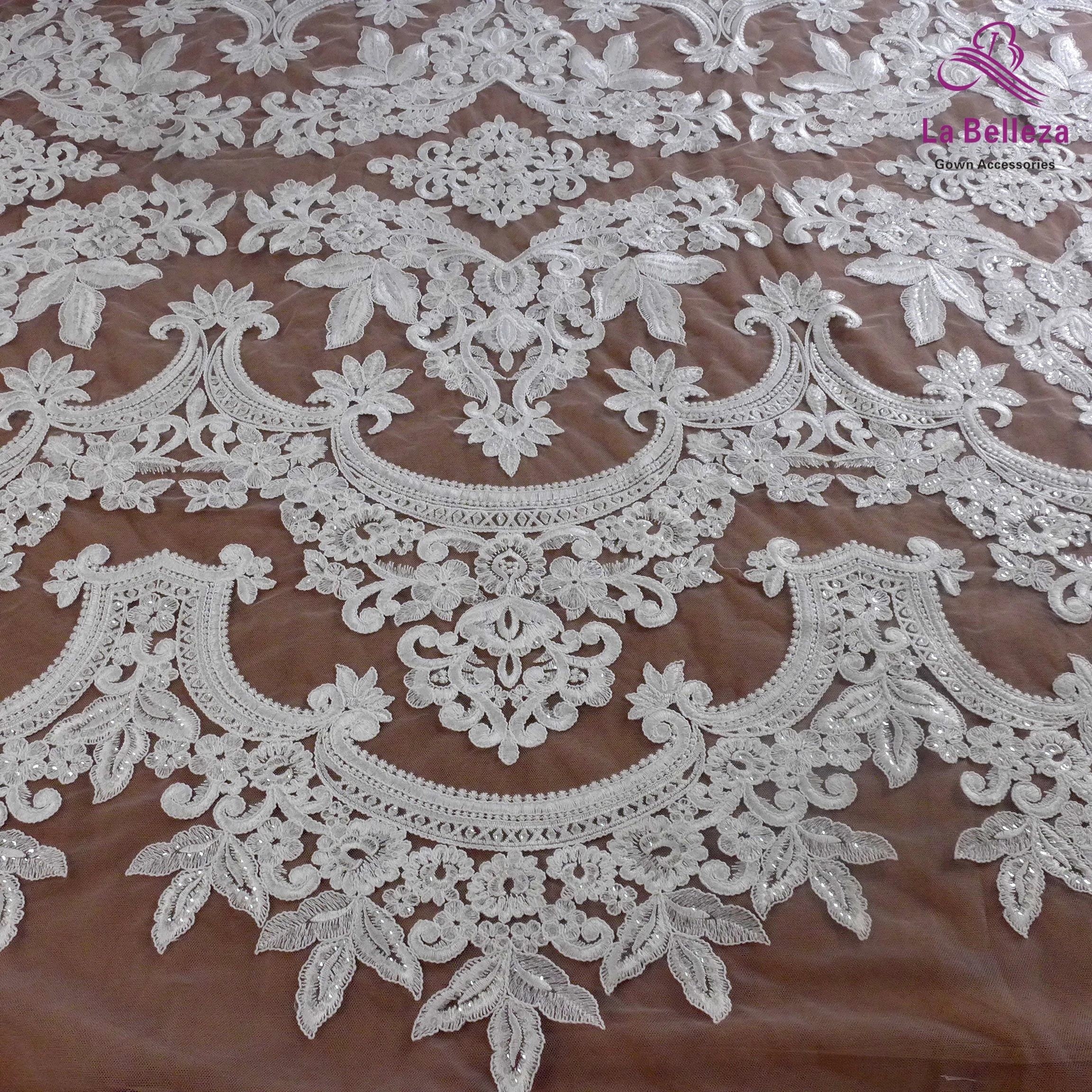 Высококачественная белая кружевная ткань с блестками для свадебного/вечернего