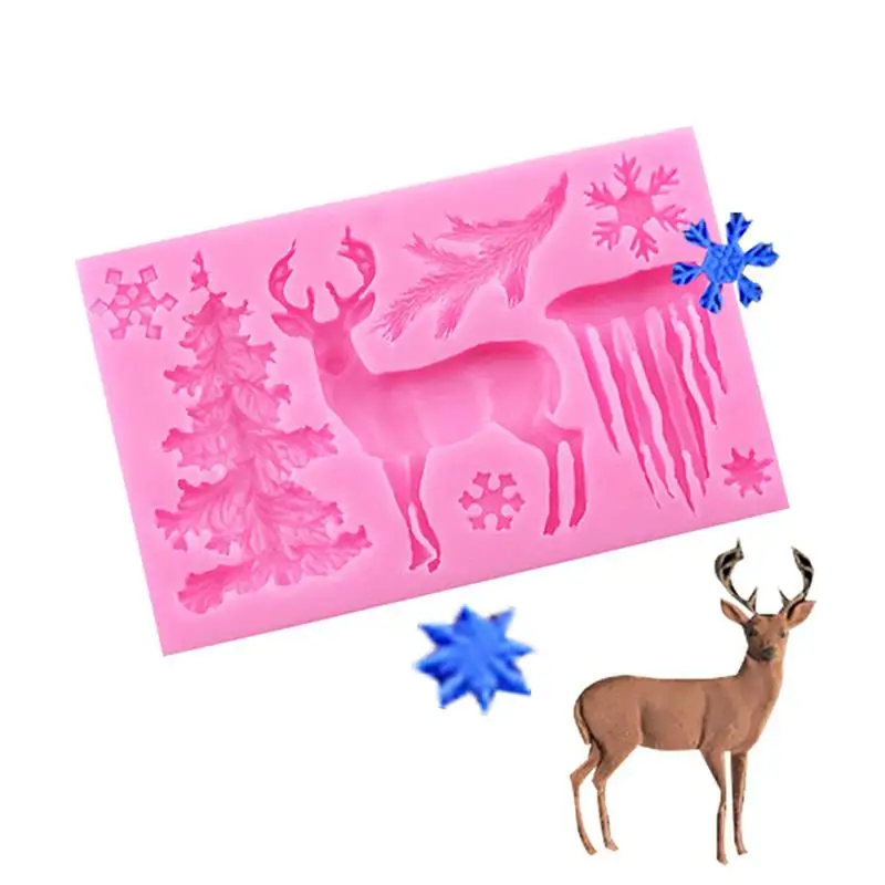 

1PC Christmas Silicone Mold Santa Sleigh Christmas Tree Elk Snowflake Moulds DIY Baking Tools For Making Jelly Soap And Muffin