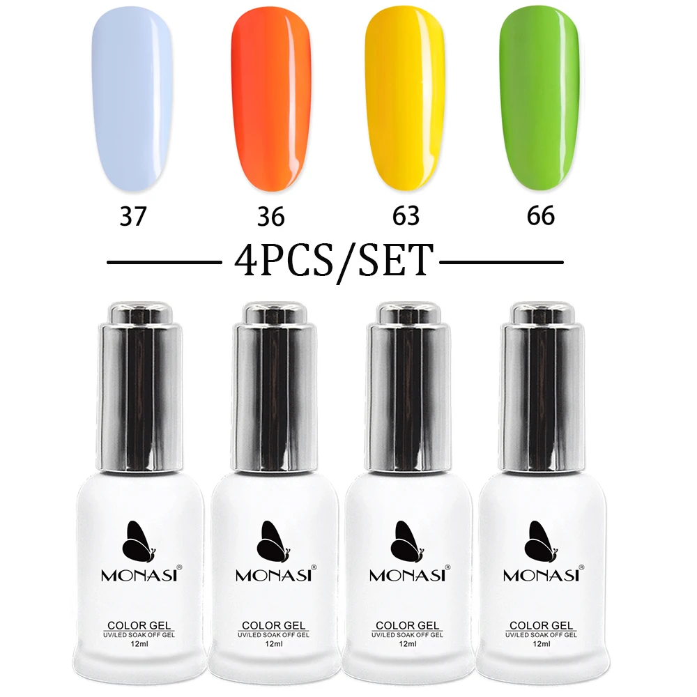 

Великолепный Гель-лак MONASI, УФ-лак, отмачиваемый Гель-лак для ногтей, СВЕТОДИОДНЫЙ УФ-лак для ногтей, 4 цвета, набор для маникюра
