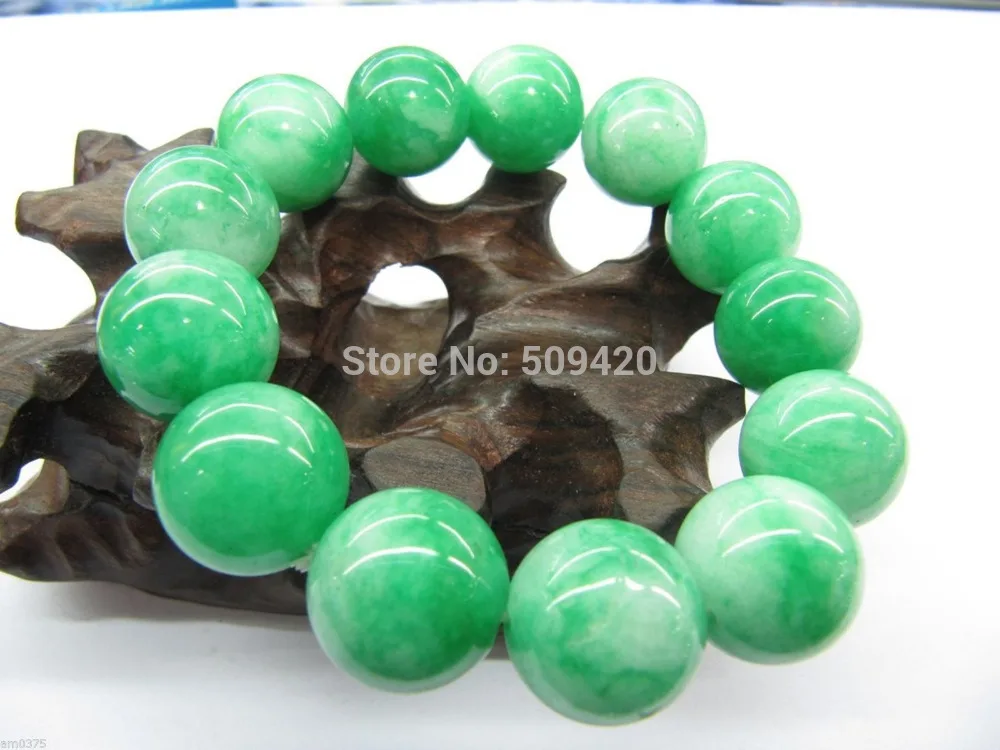 

Chinese 14mm Green jade Bracelet / Round Besds Bracelet