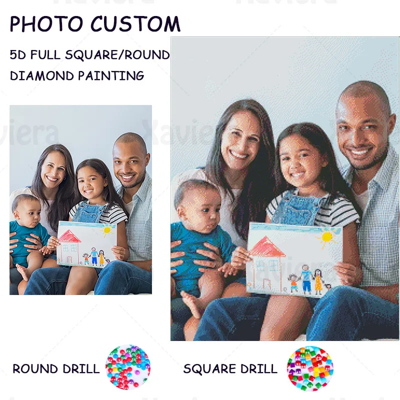 

5D Diamond Painting Family Photo Custom Make Your Own Diamond Embroidery Group Photos Custom Mosaic Cross Stitch Wall Decoration