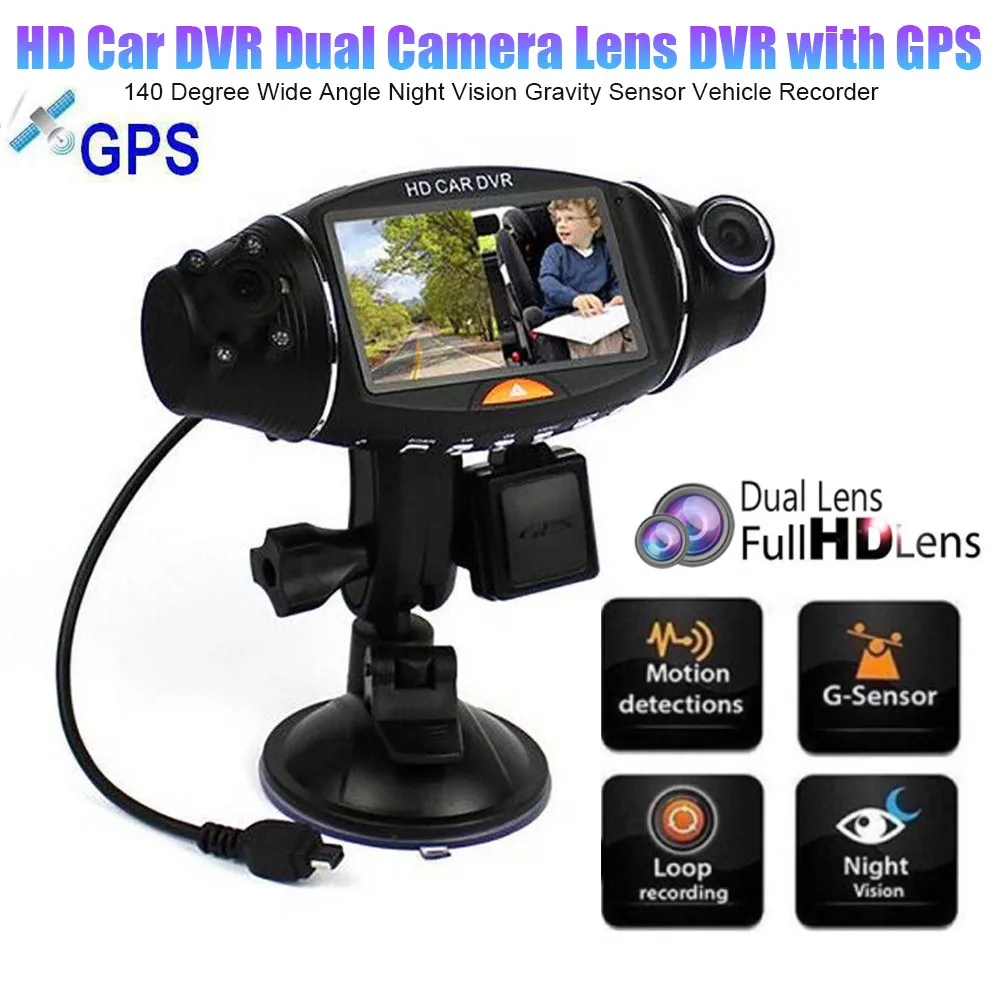 

Ultra 1080P Dual Cam Lens HD Car DVR With GPS 140 Degree Wide Angle Night Vision Gravity Sensor Vehicle Recorder For All Cars