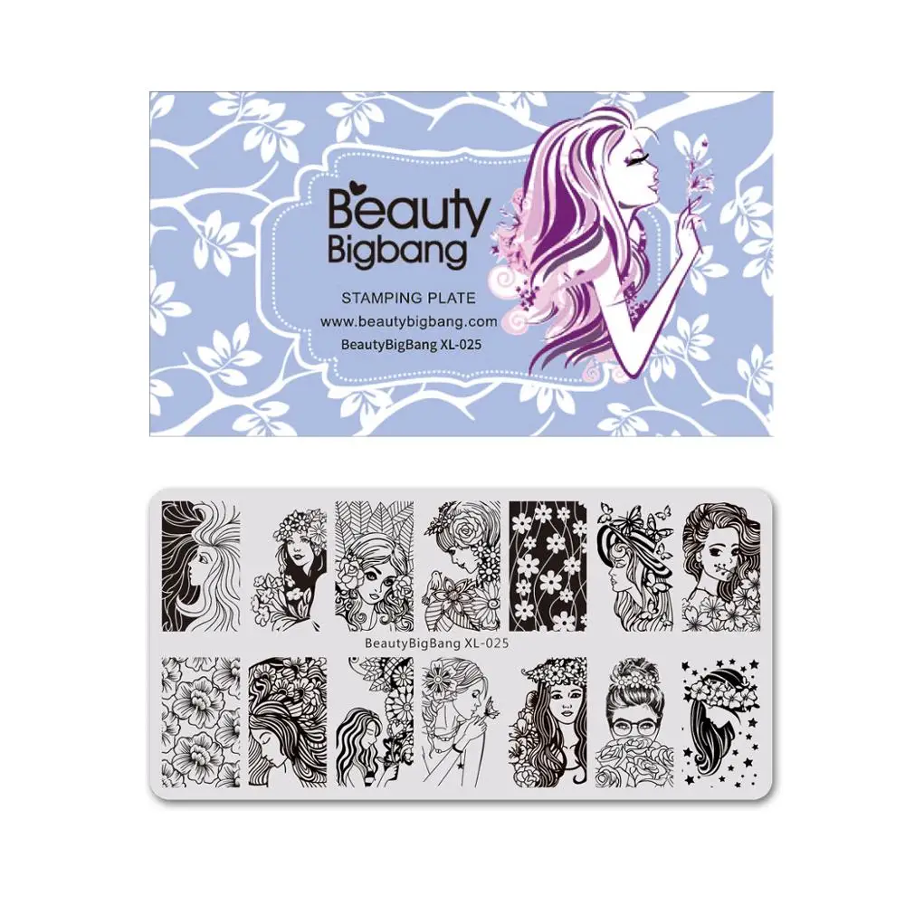 BeautyBigBang штамповка для ногтей красивая молодая девушка цветок изображение шаблон