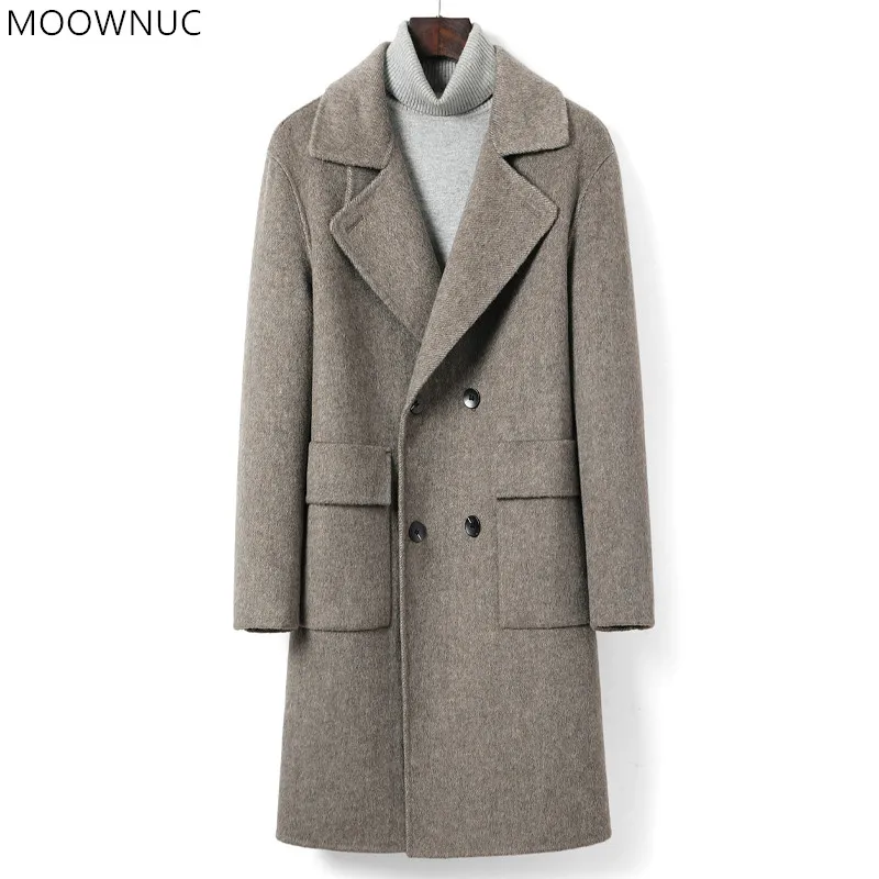 

2021 Autumn/Winter New Trend Fashion Men's Solid Color Medium Length Woolen Coat Warm Double-Sided High Quality Wool Coat S-3XL