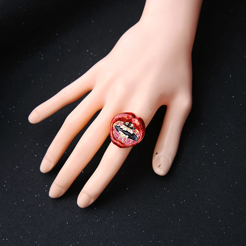 Hyperbole хип хоп красные губы большой рот уникальные Кристальные зубы черный