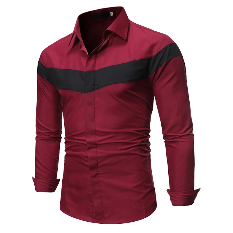 

LvBa Men Shirts Europe Size New Slim Fit Male Patchwork Color Shirt Long Sleeve British Style Casual Men's Shirt Business
